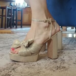 Loeffler Randall Metallic Gold Knotted Platform  Heels 8.5